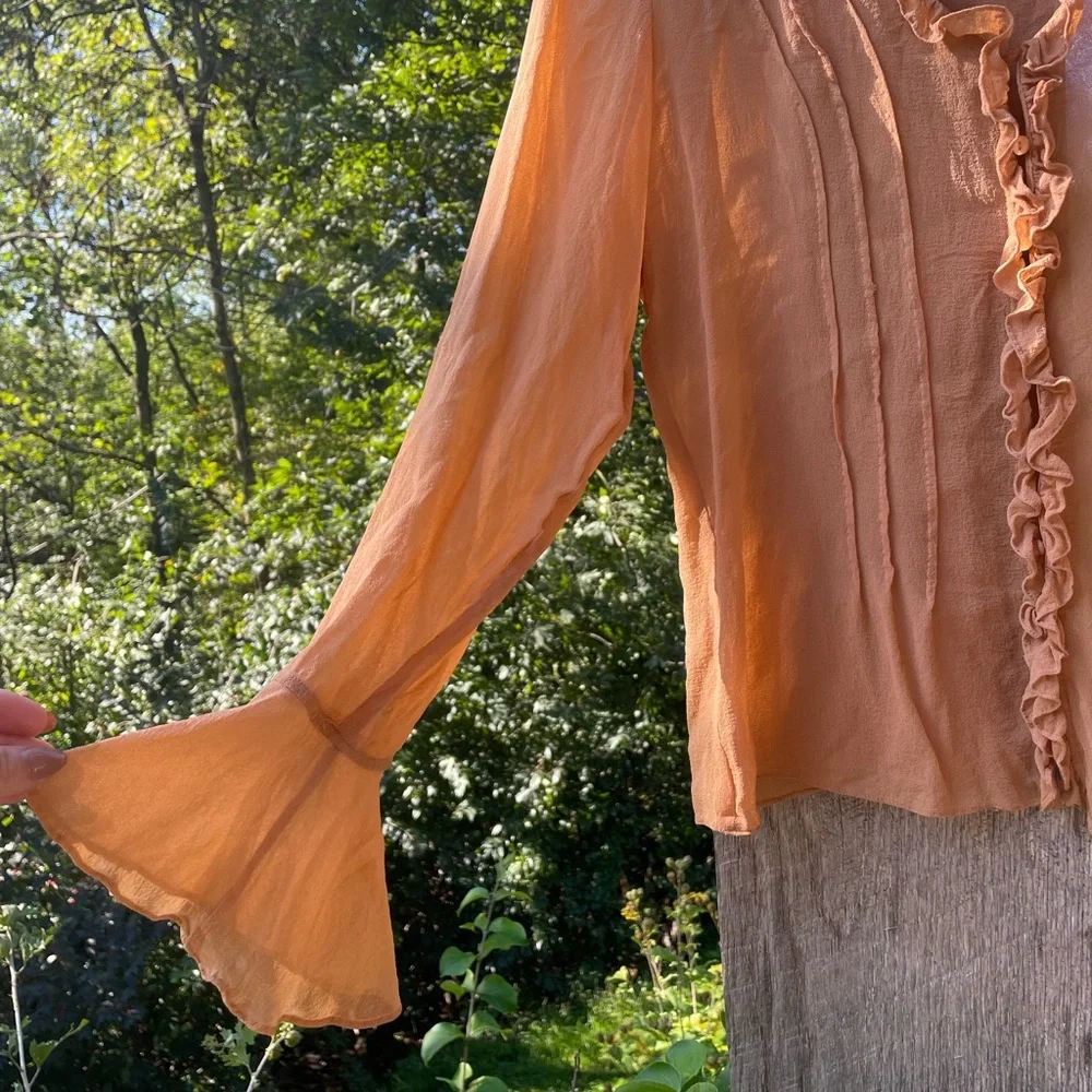 Vintage Silk Long Sleeve Blouse with Ruffle Detail - Picture 2 of 6